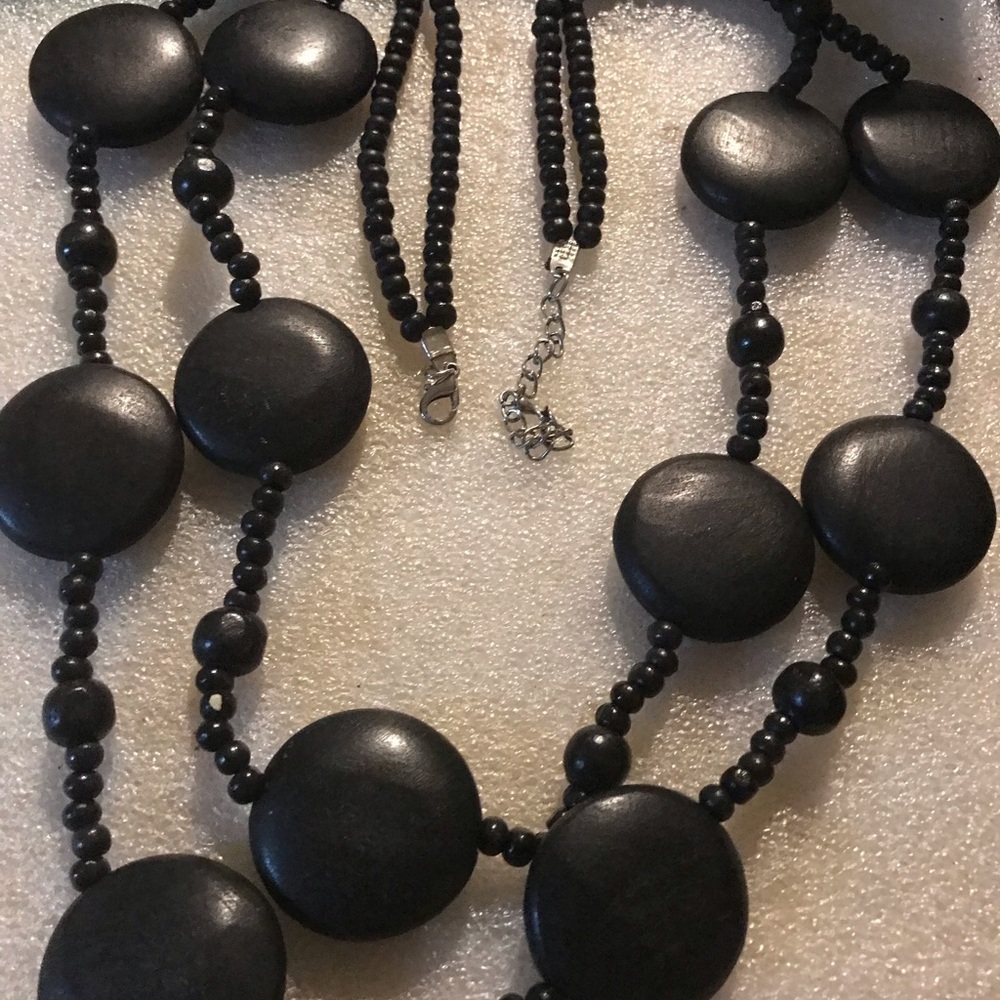 Black wood Beaded Double Strand Necklace - Women Jewelry